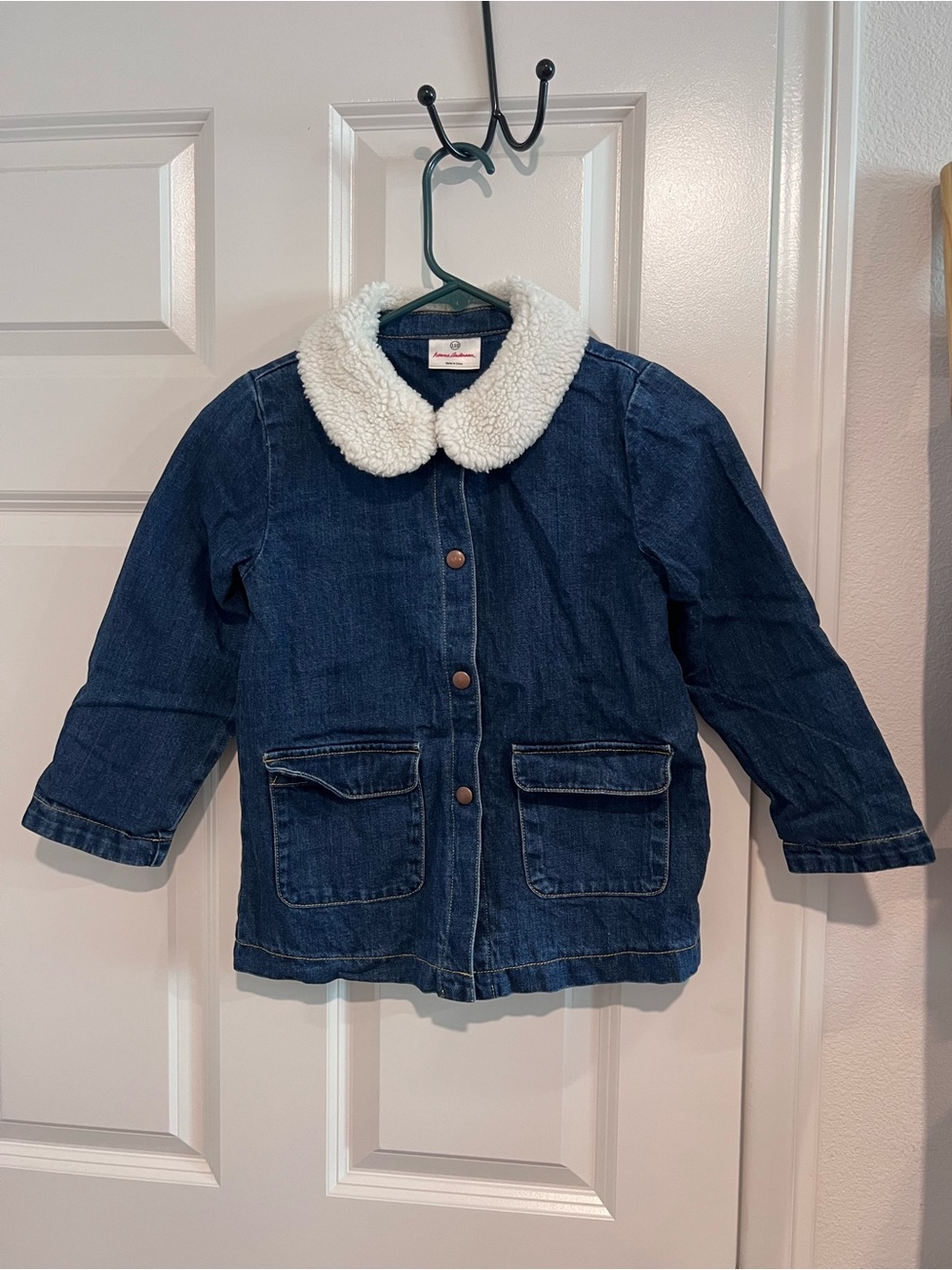 Hanna Andersson Dark Blue Denim Jacket with White Sherpa Collar